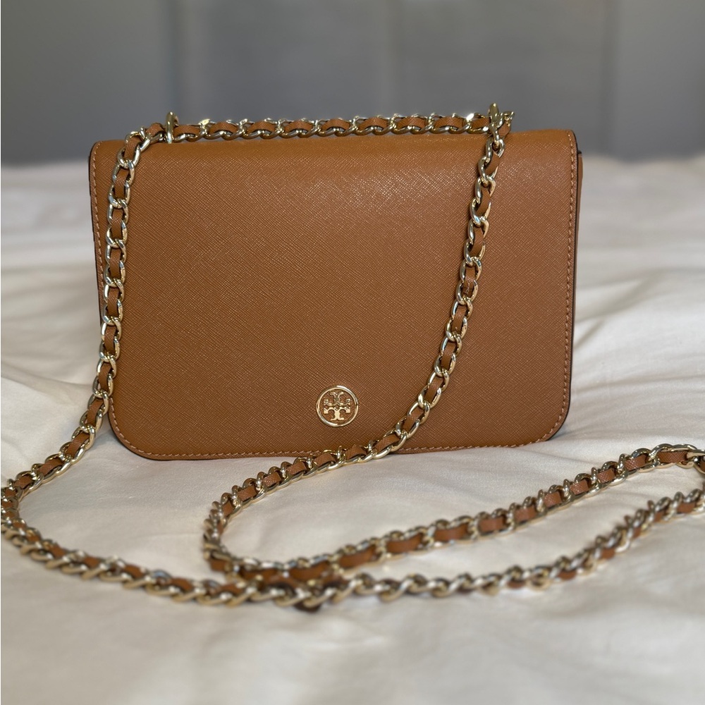 Tory Burch Robinson Brown Saffiano Leather Chain Bag